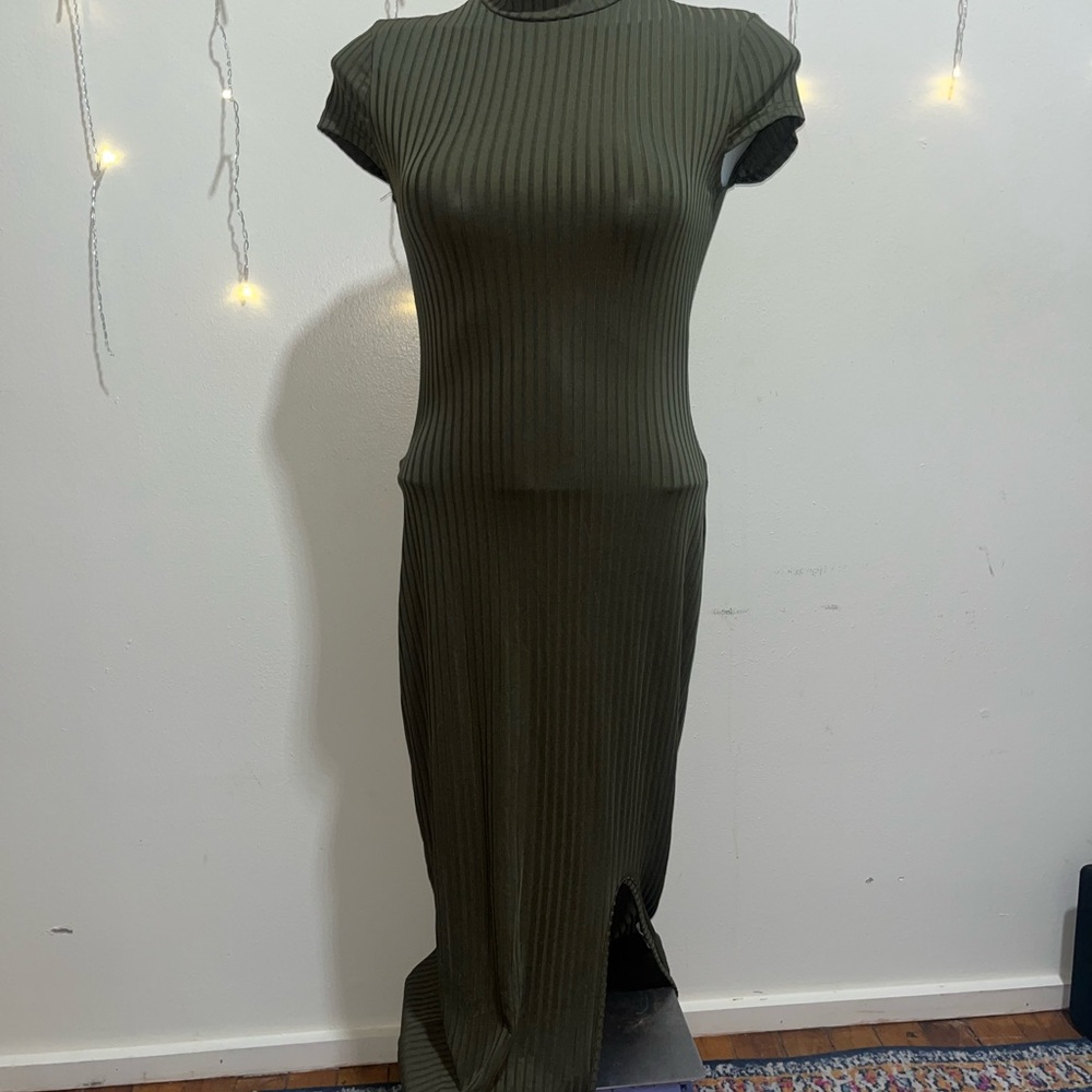 Olive Green Ribbed Maxi Dress